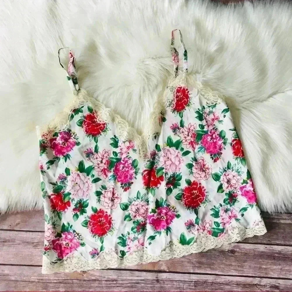 Vintage VTG Floral Blouse Top Tank Sz M